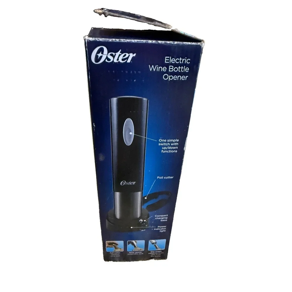 Oster Electric Wine Bottle Opener Foil Cutter Charging Base Nib Open Box Black